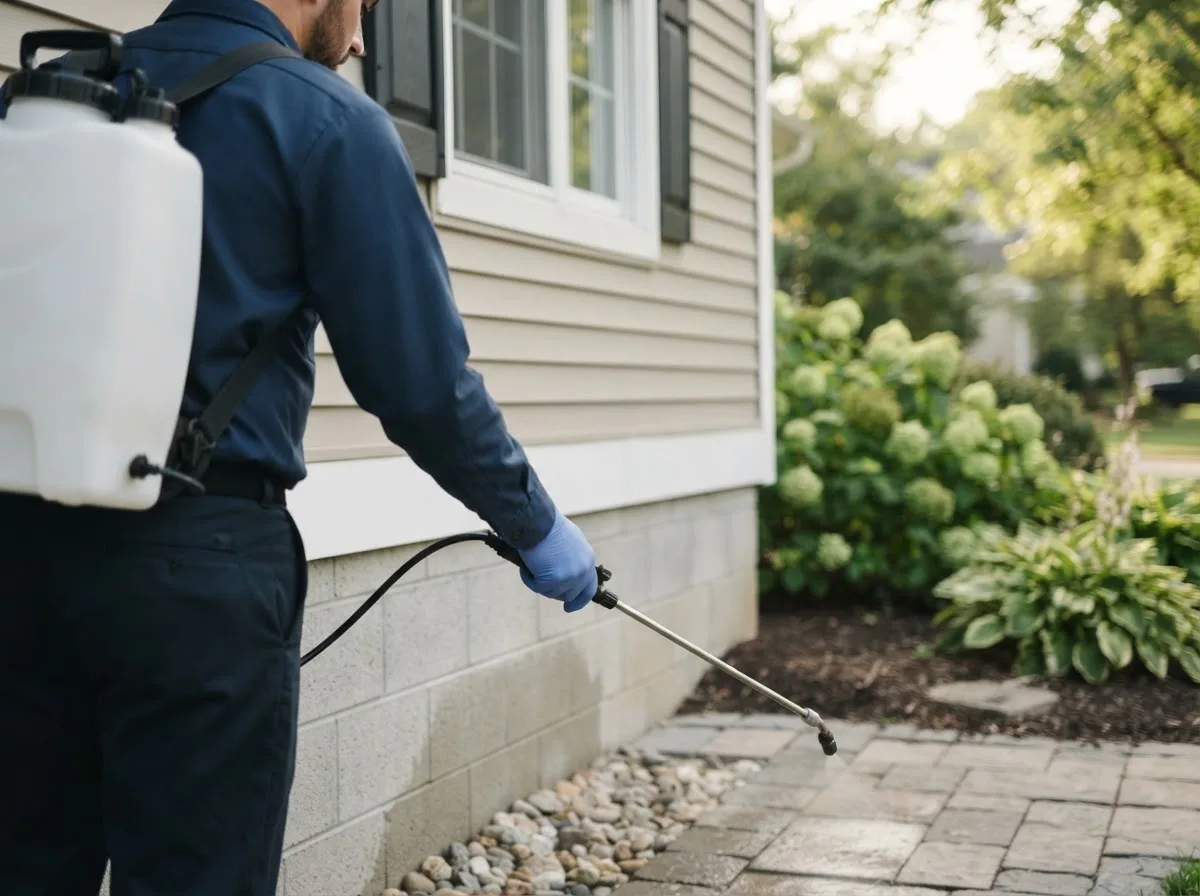Pest control technician inspecting a home in Harmonsburg, PA